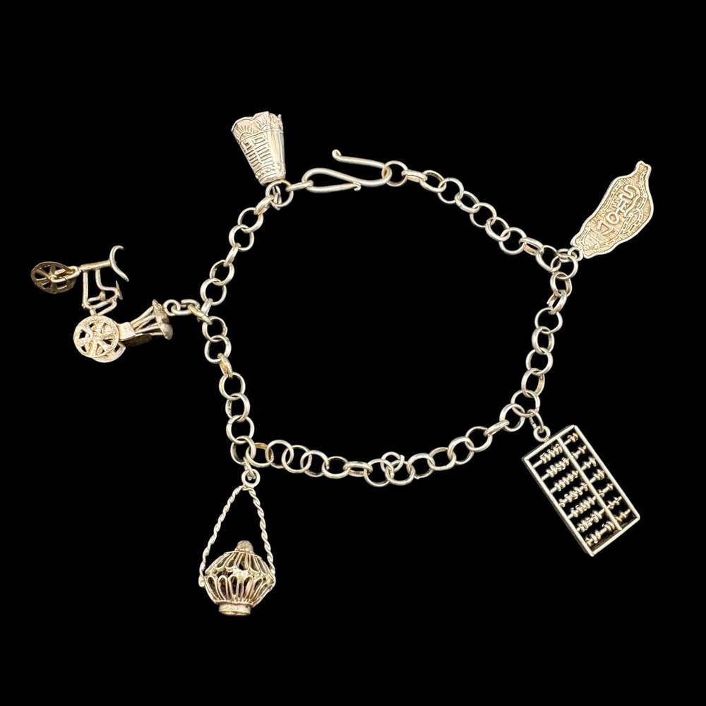 Vintage Charm Bracelet Chinoiserie Taiwan Travel Silver Tone Chain MCM